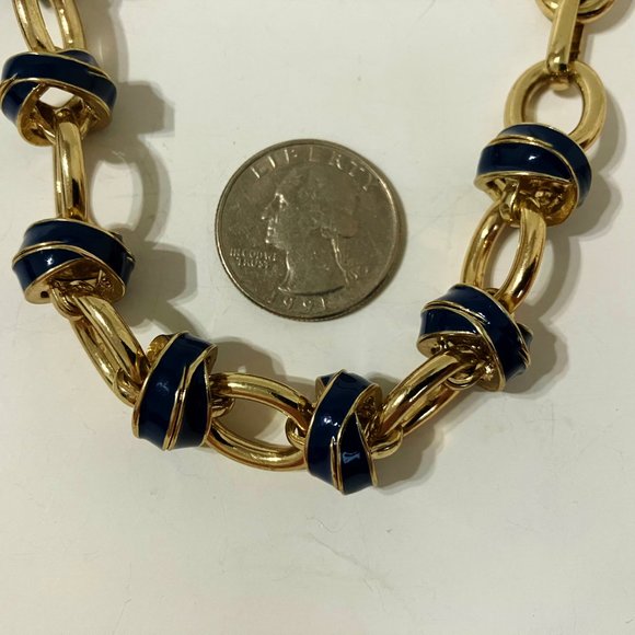 Nautical Choker Necklace Link Chain Enamel Knot Gold Tone Metal Lighthouse Tag - Picture 7 of 10